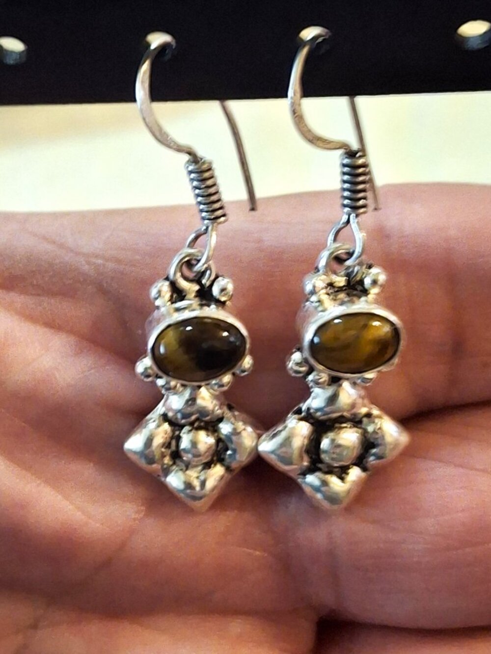 Tigers Eye Gemstone Handmade Drop Dangle Earrings 577 NWOT